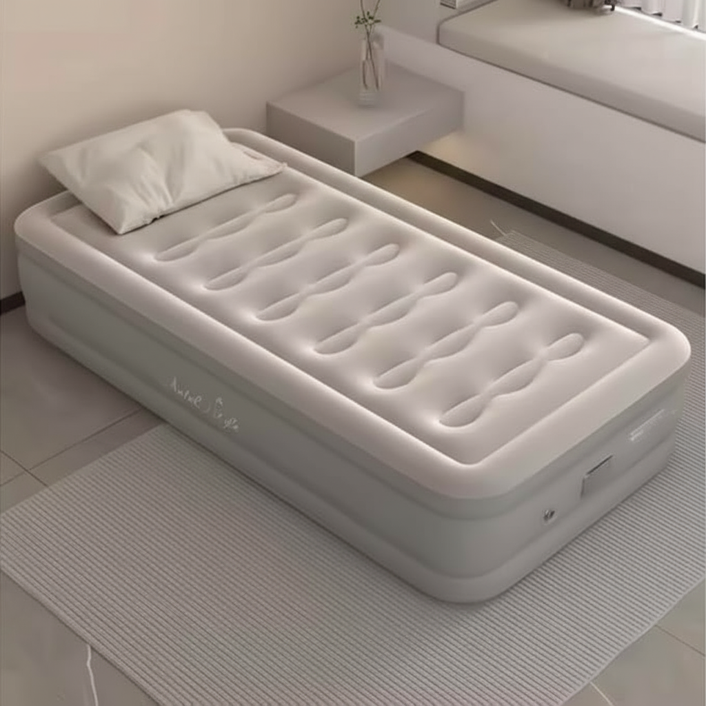 Single Air Bed with Built-in Pump | Inflatable Mattress for Home, Camping & Travel