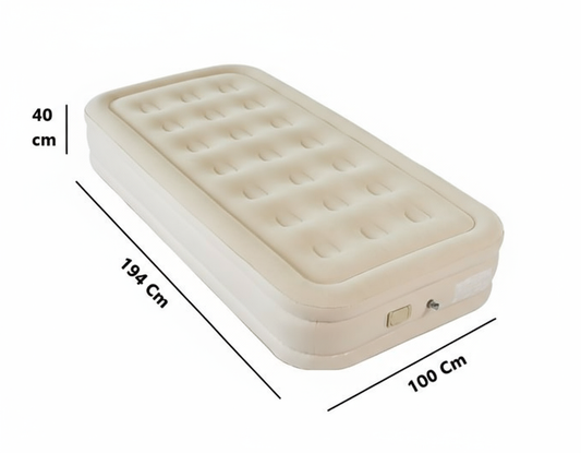 Single Air Bed with Built-in Pump | Inflatable Mattress for Home, Camping & Travel