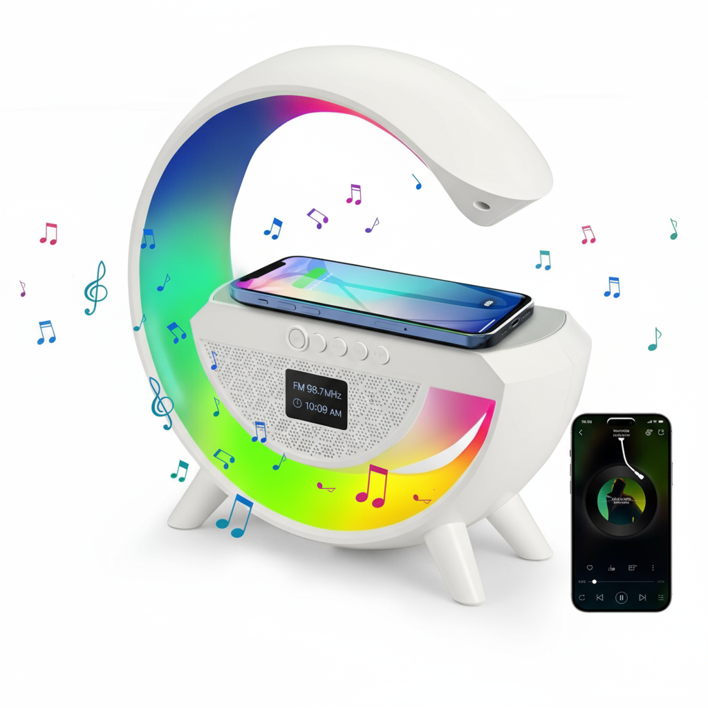 RGB Lights Table Lamp Speaker With Wireless Charger with Google Assistant Smart Speaker