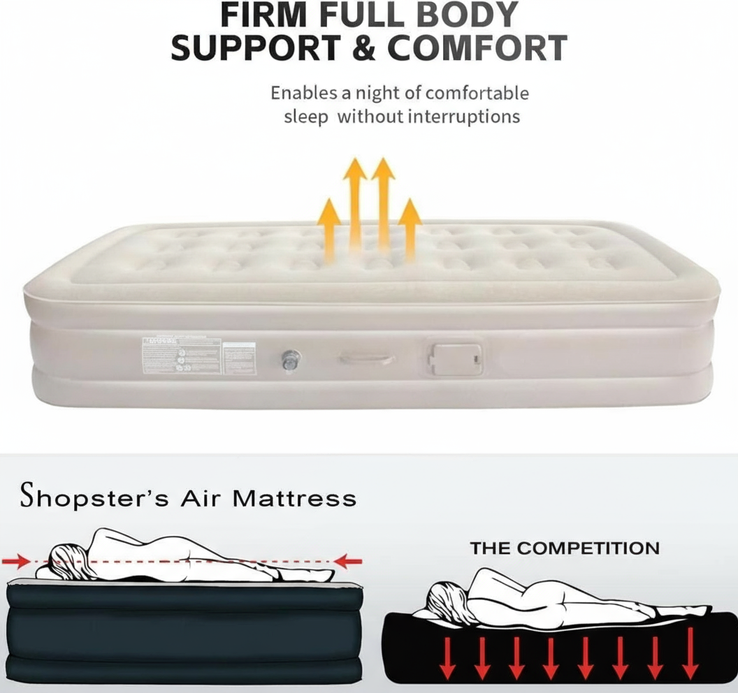 Single Air Bed with Built-in Pump | Inflatable Mattress for Home, Camping & Travel
