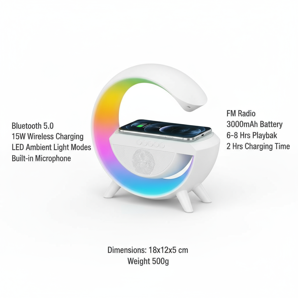 RGB Lights Table Lamp Speaker With Wireless Charger with Google Assistant Smart Speaker
