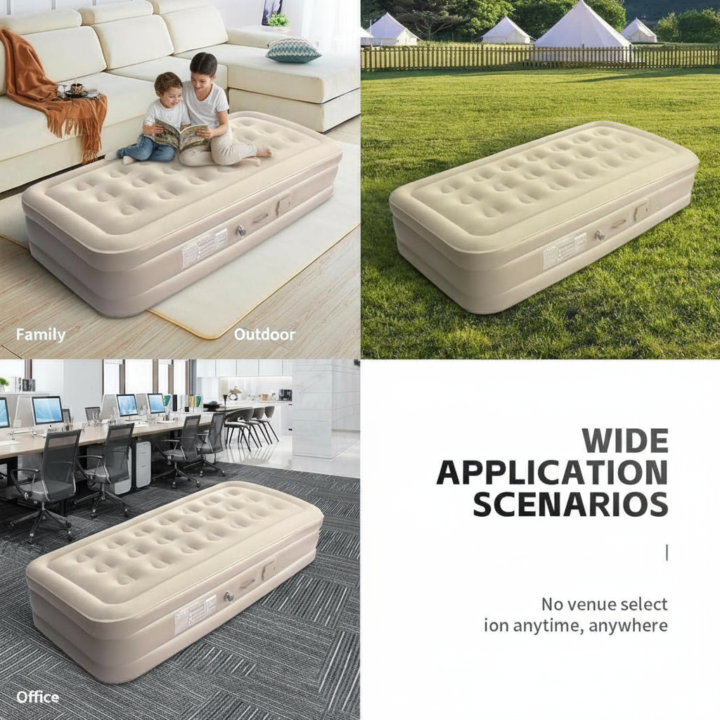 Single Air Bed with Built-in Pump | Inflatable Mattress for Home, Camping & Travel