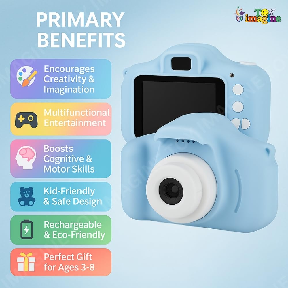 Toy Imagine Kids Digital Camera for Photos & Videos | Mini Camera Toy with 2-Inch Screen & USB Rechargeable