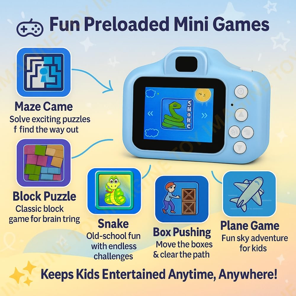 Toy Imagine Kids Digital Camera for Photos & Videos | Mini Camera Toy with 2-Inch Screen & USB Rechargeable