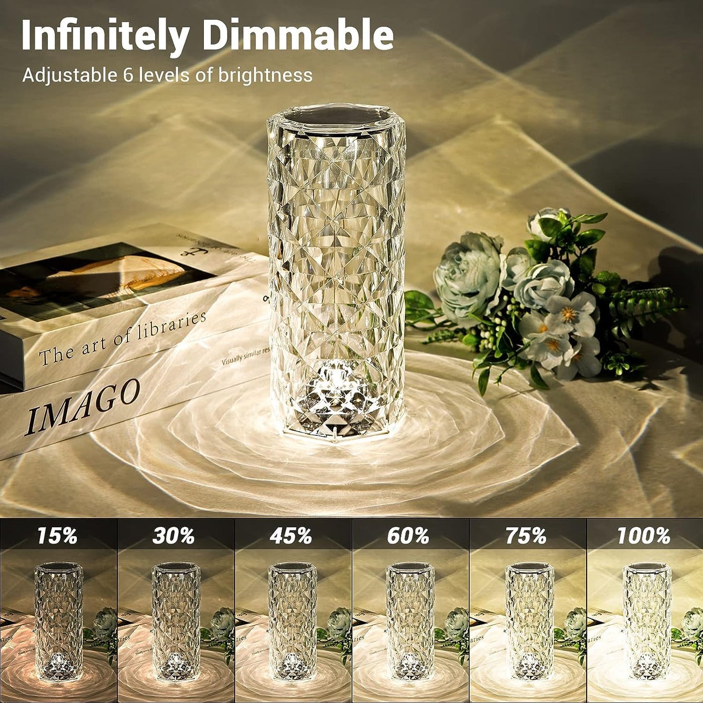 Rose Crystal Diamond LED Table Lamp | 16 Color Changing Touch Bedside Night Light with Remote