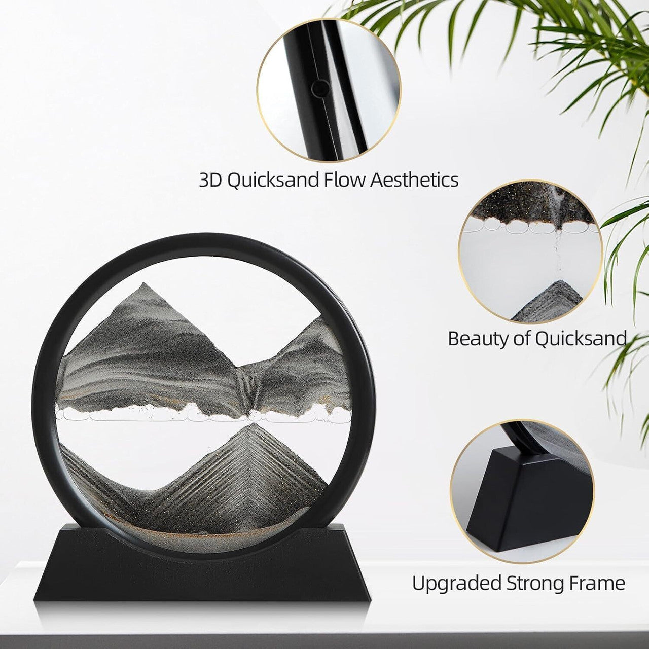 360 Rotating Moving Sand Art Glass Frame for Home & Office Table Decor Showpiece Decorative Showpiece