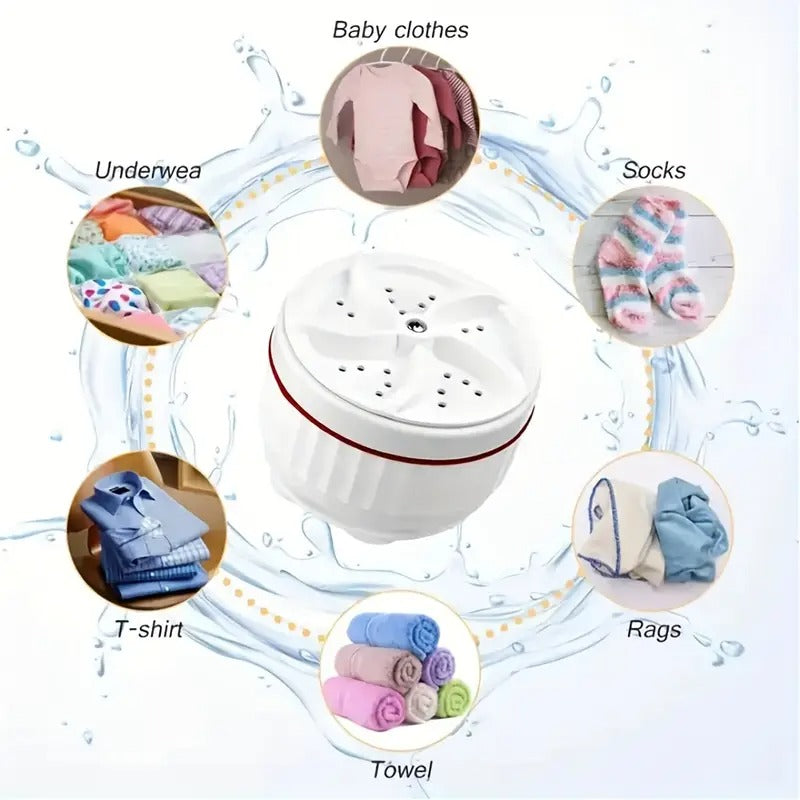 Mini Portable Turbo Washing Machine – USB Ultrasonic Washer for Travel & Home Use