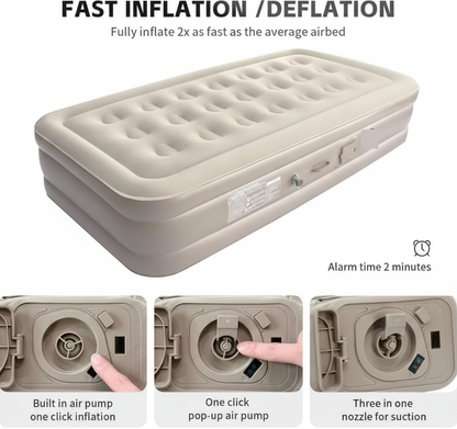 Single Air Bed with Built-in Pump | Inflatable Mattress for Home, Camping & Travel