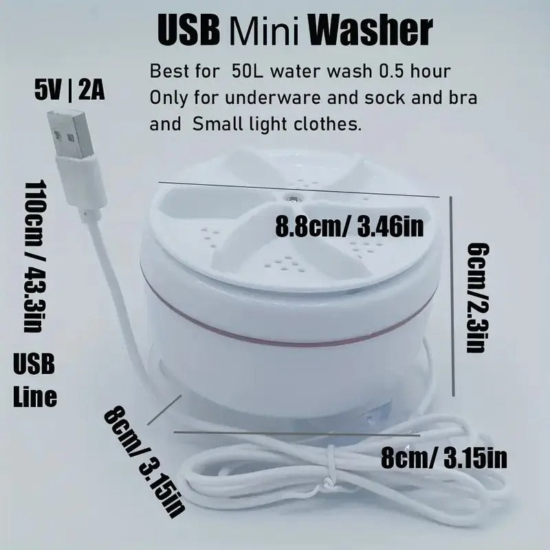Mini Portable Turbo Washing Machine – USB Ultrasonic Washer for Travel & Home Use