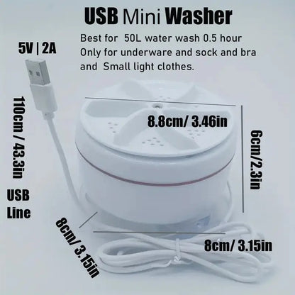 Mini Portable Turbo Washing Machine – USB Ultrasonic Washer for Travel & Home Use