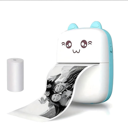 Mini Bluetooth Thermal Photo Printer – Cute Cat, Portable, Inkless, USB Rechargeable for Android/iOS, Sticker & Receipt Printing