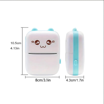 Mini Bluetooth Thermal Photo Printer – Cute Cat, Portable, Inkless, USB Rechargeable for Android/iOS, Sticker & Receipt Printing
