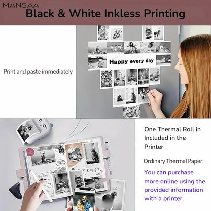Mini Bluetooth Thermal Photo Printer – Cute Cat, Portable, Inkless, USB Rechargeable for Android/iOS, Sticker & Receipt Printing
