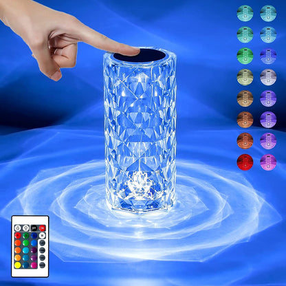 Rose Crystal Diamond LED Table Lamp | 16 Color Changing Touch Bedside Night Light with Remote
