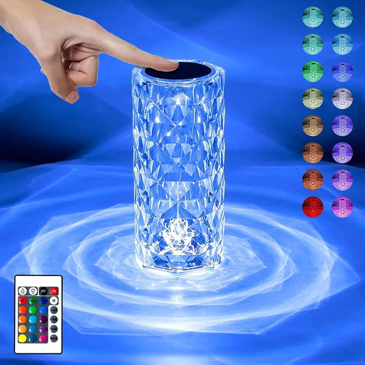 Rose Crystal Diamond LED Table Lamp | 16 Color Changing Touch Bedside Night Light with Remote