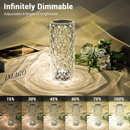 Rose Crystal Diamond LED Table Lamp | 16 Color Changing Touch Bedside Night Light with Remote