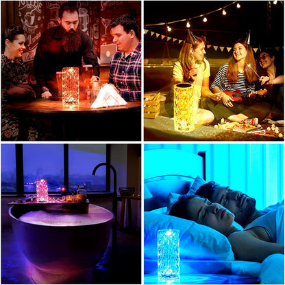 Rose Crystal Diamond LED Table Lamp | 16 Color Changing Touch Bedside Night Light with Remote